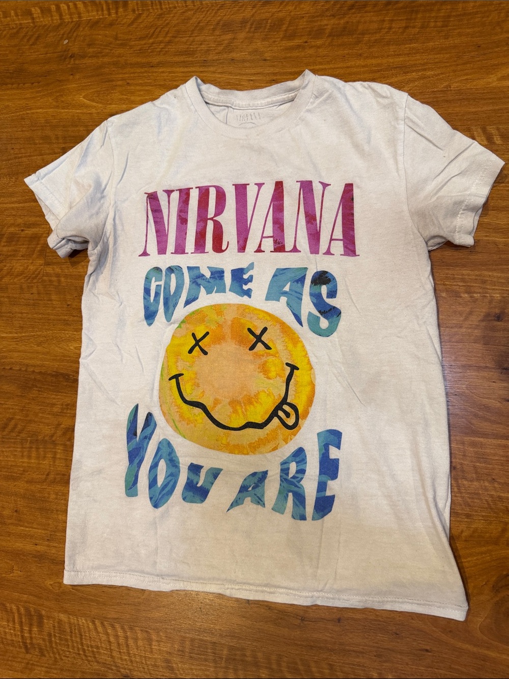 NIRVANA White Short Sleeve Tee with Multicolor Graphic